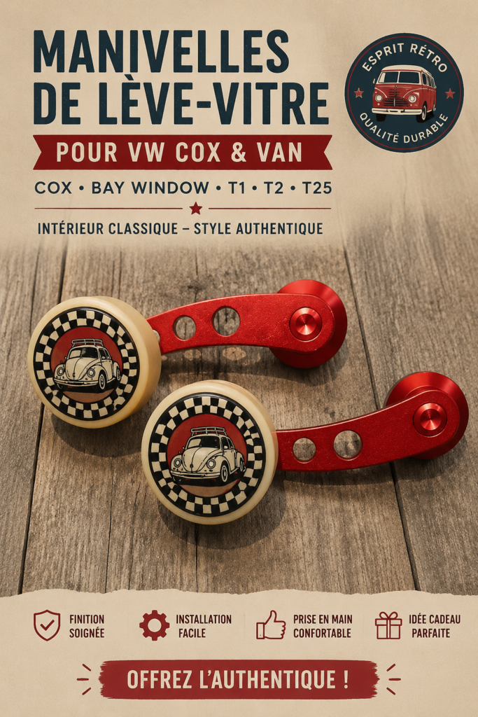 Manivelles de fenêtre personnalisées pour VW Beetle, ajoutant du charme et du style à l'intérieur.