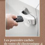 Une femme tenant une télécommande de voiture, découvrant ses fonctionnalités cachées.