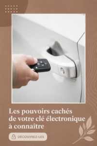 Une femme tenant une télécommande de voiture, découvrant ses fonctionnalités cachées.