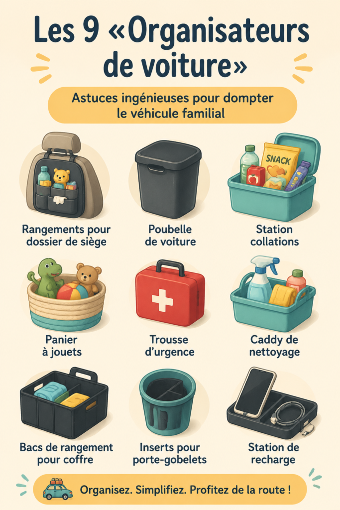 Accessoires de rangement pour voiture bien organisés