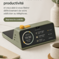 Réveil intelligent sur une table de nuit avec un fond apaisant