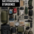 Une femme examine soigneusement son sac d'évacuation rempli d'articles essentiels.