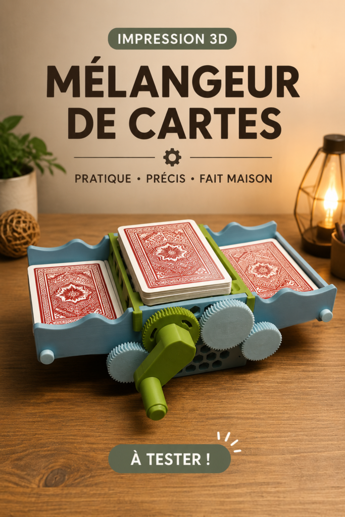 Un shuffler de cartes 3D en action, prêt à mélanger des cartes pour une partie de jeu en famille ou entre amis.