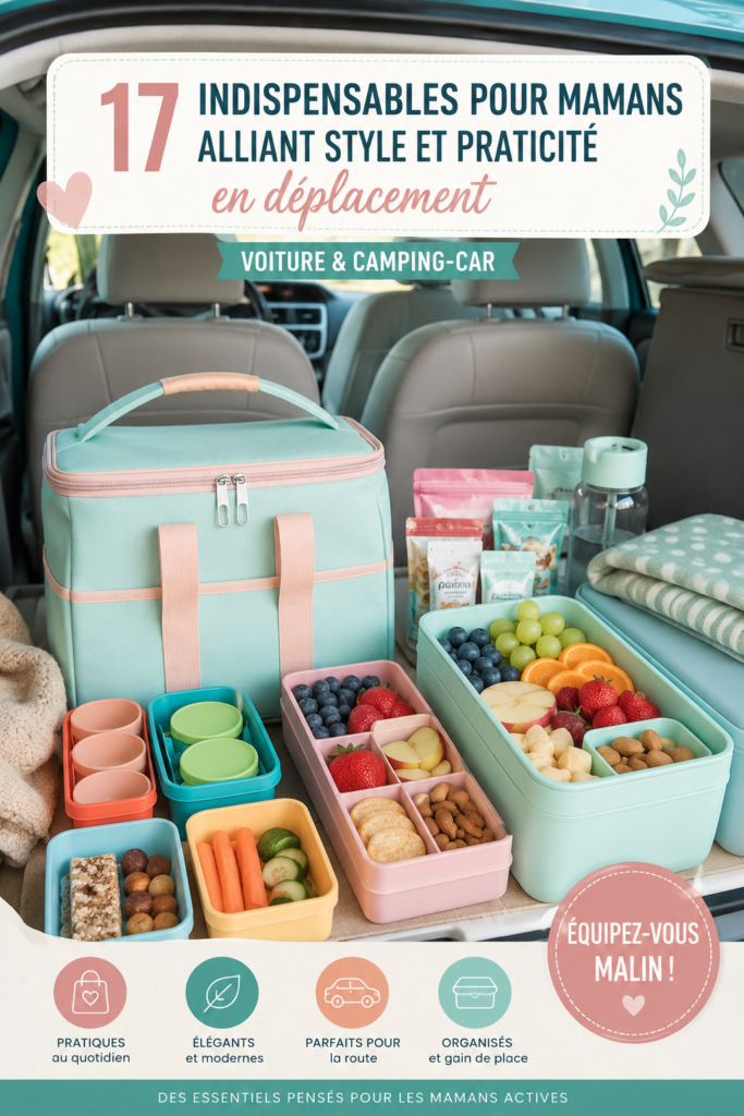 Accessoires auto élégants pour mamans en déplacement, combinant style et fonctionnalité.