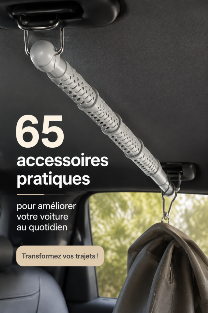 Image d'une voiture avec divers accessoires de rangement et de confort à l'intérieur