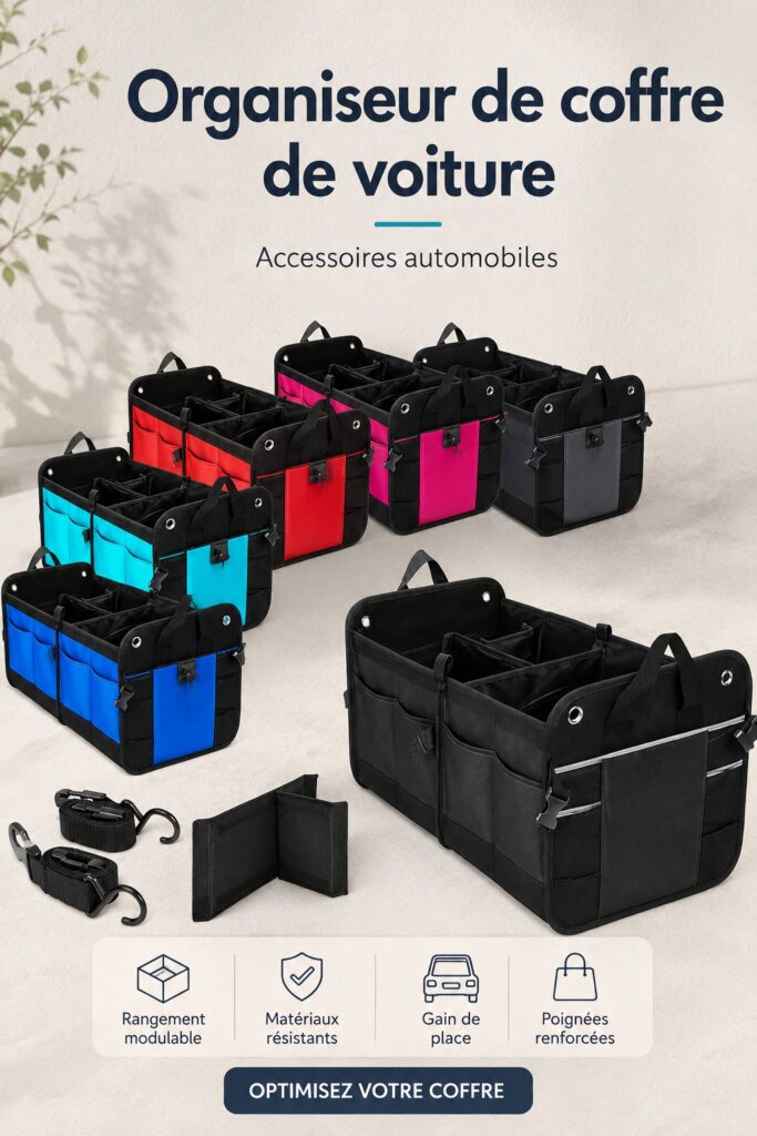 Coffre de voiture bien organisé avec des accessoires de rangement pratiques