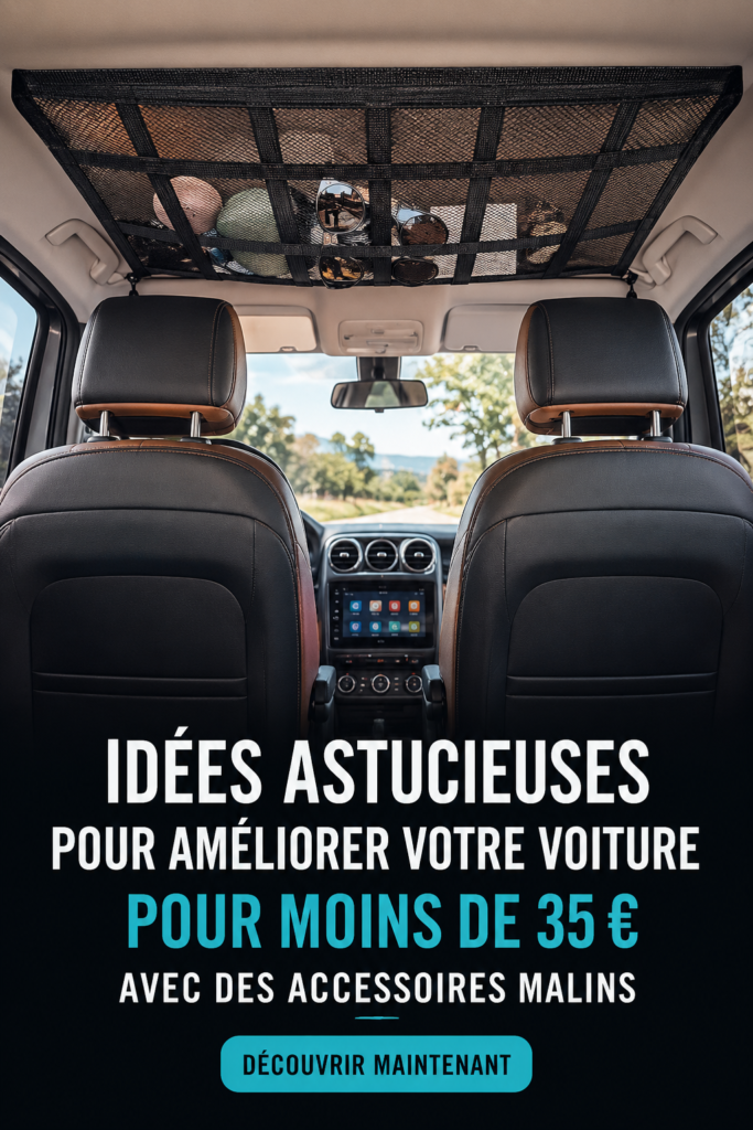 Accessoires auto originaux présentés sur un fond lumineux, avec un véhicule en arrière-plan.