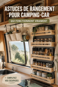 Un camping-car bien rangé avec des astuces de rangement pratiques pour voyager sereinement.