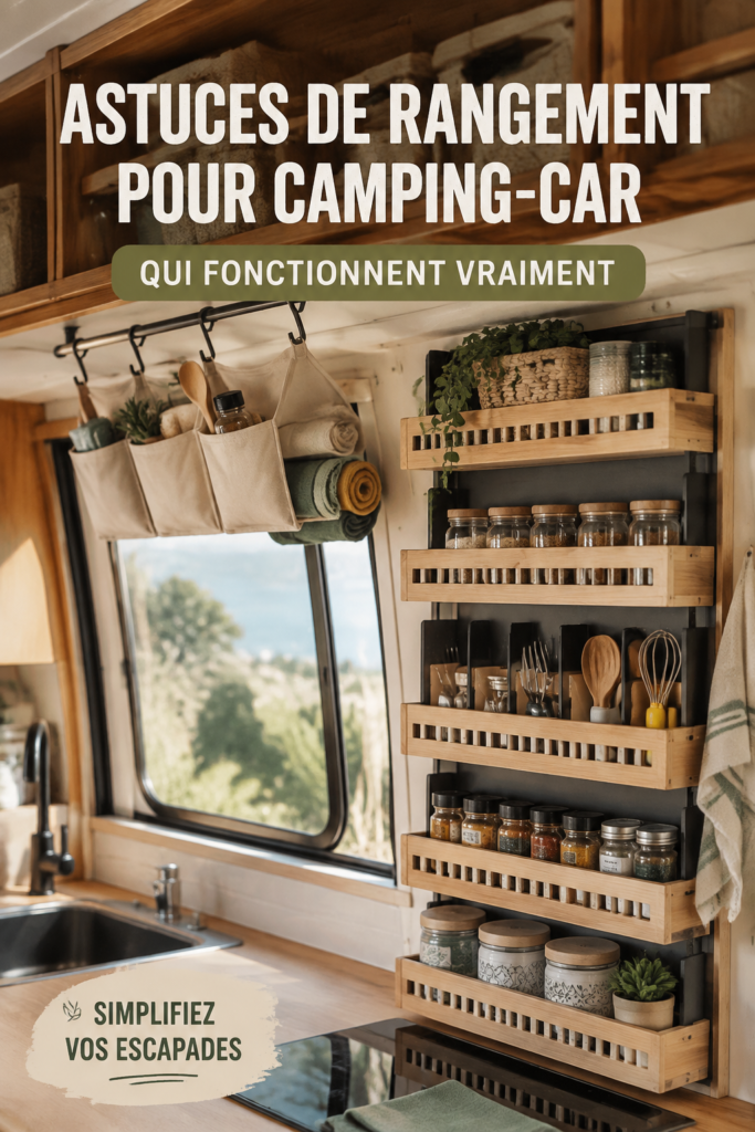 Un camping-car bien rangé avec des astuces de rangement pratiques pour voyager sereinement.
