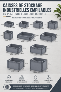 Boîtes de rangement en plastique robustes dans un garage bien organisé.