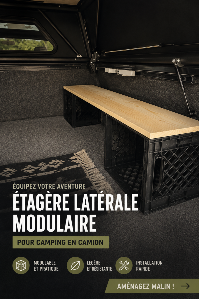 Étagère modulable installée dans un camion pour un rangement optimisé.