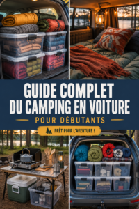 Femme préparant son matériel de camping dans une voiture