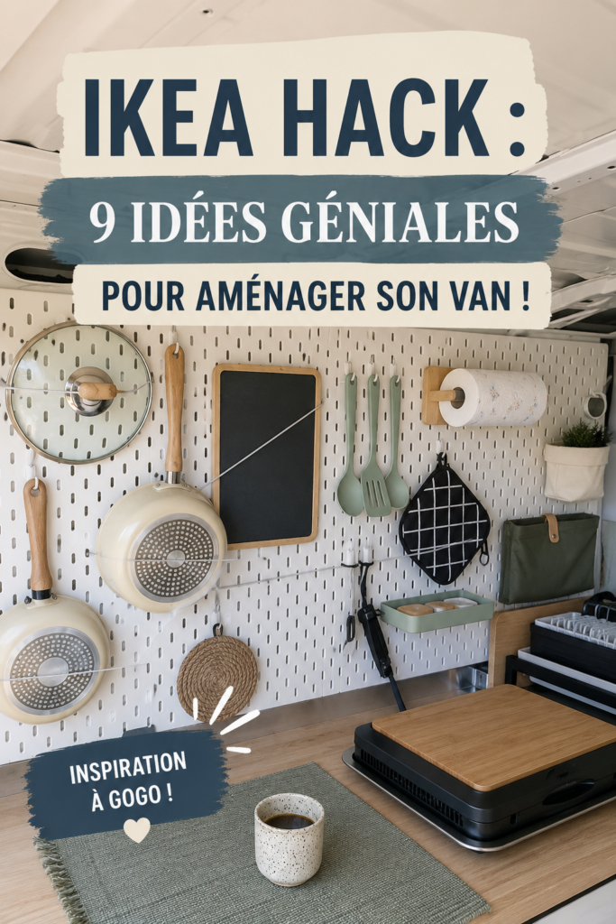 Un van aménagé avec des meubles IKEA, montré dans un cadre convivial et pratique.