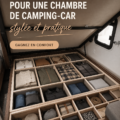 Idée d'aménagement stylé d'une chambre dans un camping-car avec des éléments de rangement pratiques.