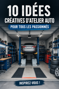 Un garage bien aménagé avec des outils et des rangements organisés, idéaux pour un passionné de voiture.