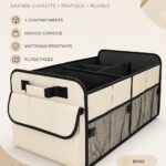 Organisateur de coffre pour voiture beige avec plusieurs compartiments