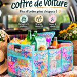 Organisateur de coffre de voiture floral en bleu avec des motifs éblouissants