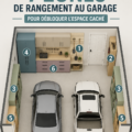 Garage bien organisé avec des zones de rangement clairement définies.