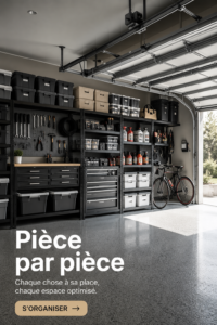 Une pièce de rangement bien organisée avec des accessoires de nettoyage
