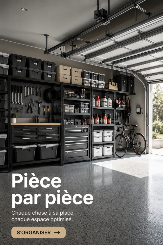 Une pièce de rangement bien organisée avec des accessoires de nettoyage