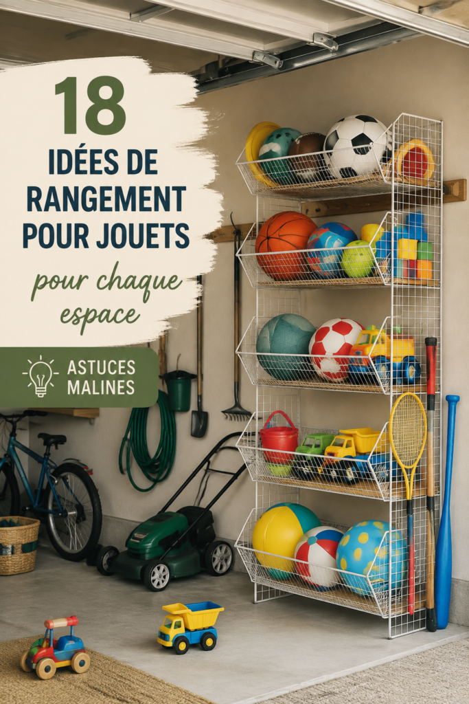 Rangement de jouets esthétique et pratique dans une chambre d'enfant.