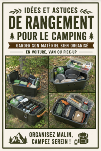 Matériel de camping organisé dans un véhicule prêt pour l'aventure