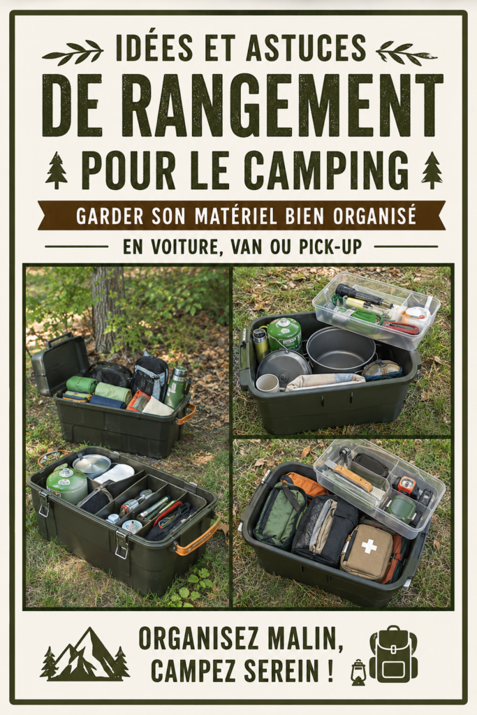 Matériel de camping organisé dans un véhicule prêt pour l'aventure