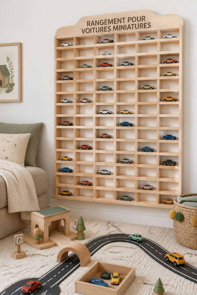 Rangement esthétique pour voitures Matchbox dans une boîte transparente