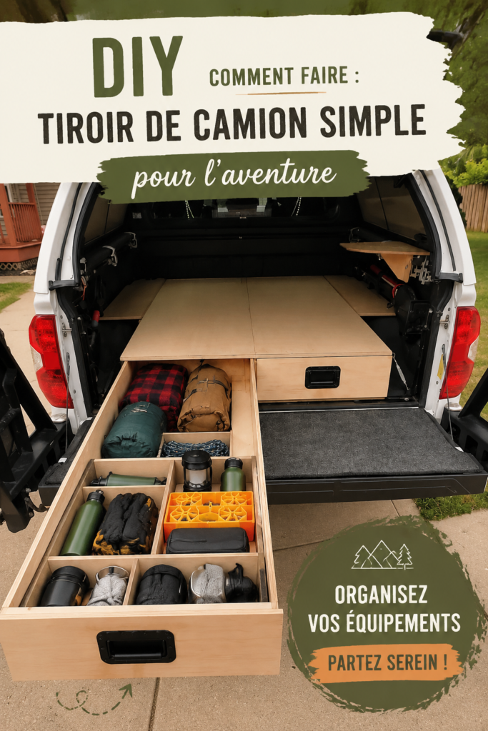 Image d'un véhicule avec tiroirs DIY bien organisés pour le rangement