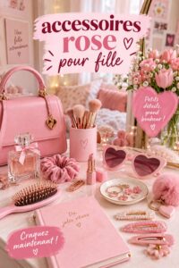 Un aperçu d'accessoires roses décoratifs pour la maison, tels que des coussins et des vases.