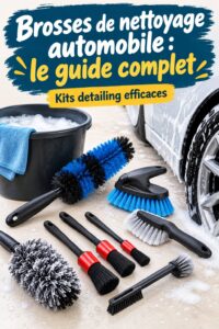 Brosses et kits de nettoyage auto sur une table