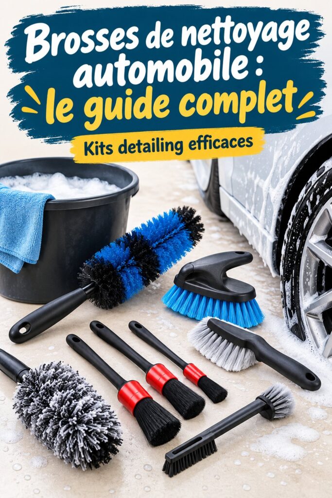 Brosses et kits de nettoyage auto sur une table