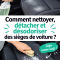 Femme nettoyant les sièges de voiture avec un produit spécifique.