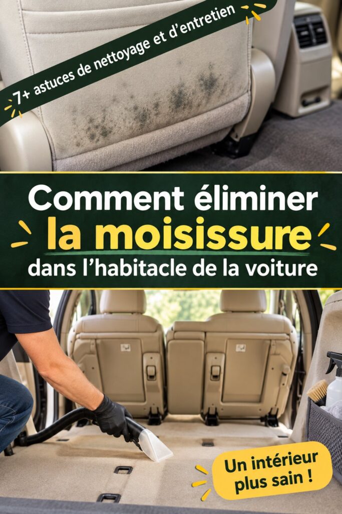 Intérieur d'une voiture avec des signes de moisissure sur les sièges