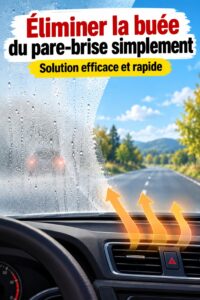 Une femme nettoie son pare-brise avec une solution maison pour éliminer le voile.