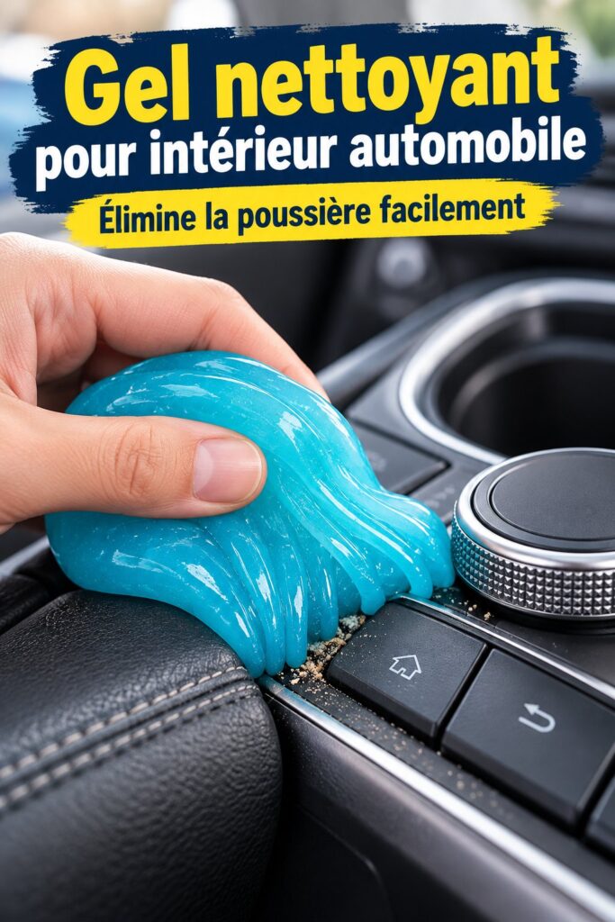 Gel nettoyant auto présenté sur une surface propre, prêt à être utilisé.