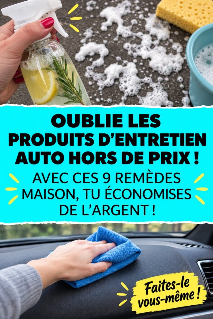 Une femme utilisant des produits naturels pour nettoyer sa voiture avec un sourire.