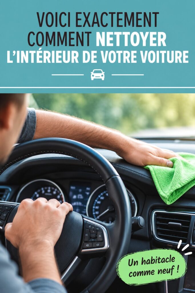 Intérieur d'une voiture propre et bien rangée avec des accessoires de nettoyage