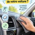 Femme nettoyant les pièces en plastique de sa voiture avec des produits naturels
