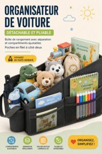Organisateur de voiture détachable et pliable avec compartiments ajustables
