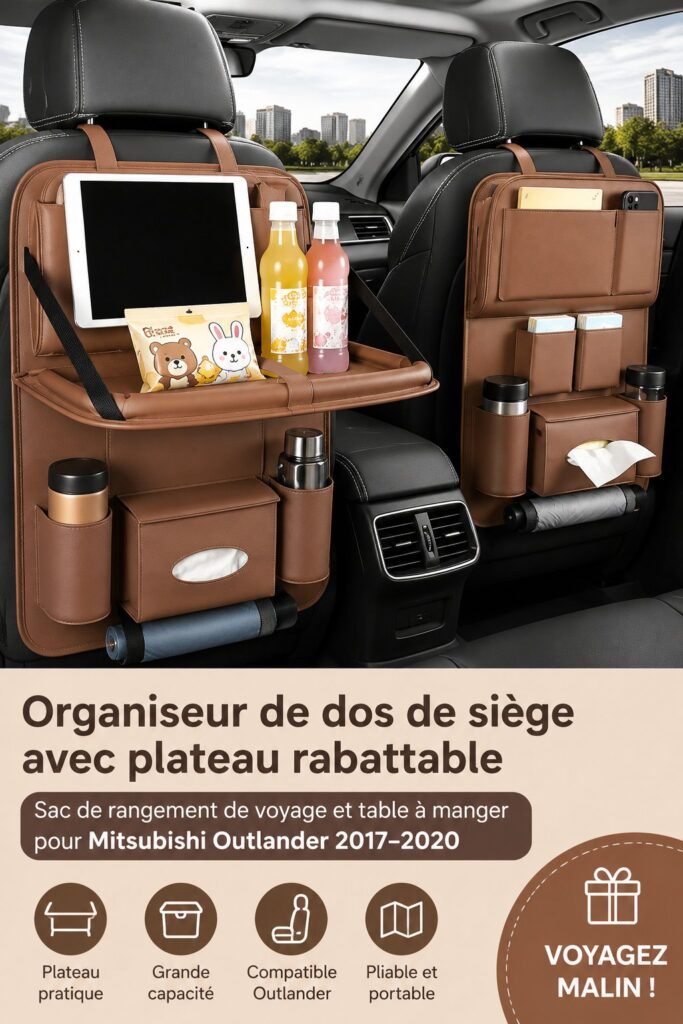 Organisateur de voiture moderne, aux couleurs chaudes, installé à l'arrière d'un siège avant