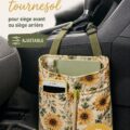 Organiseur de voiture en tournesol installé dans un véhicule, pratique et esthétique.