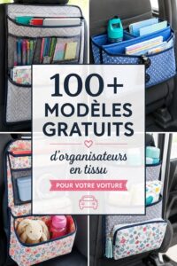 Patrons gratuits de rangement pour tissus, présentant diverses options colorées et pratiques.