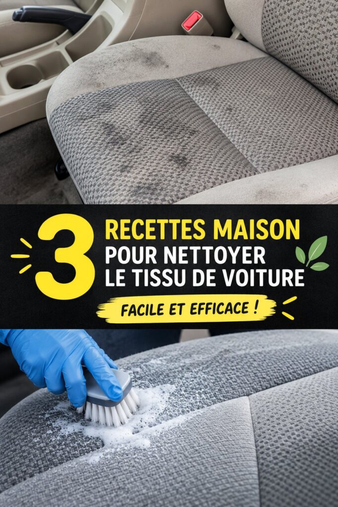 Recettes DIY de nettoyants textiles pour voiture sur une table.