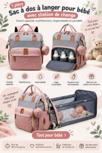 Sac à langer multifonctionnel et élégant pour mamans modernes, idéal pour ranger les essentiels de bébé.