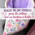 Un sac à déchets fait maison pour voiture en tissu coloré suspendu sur un siège