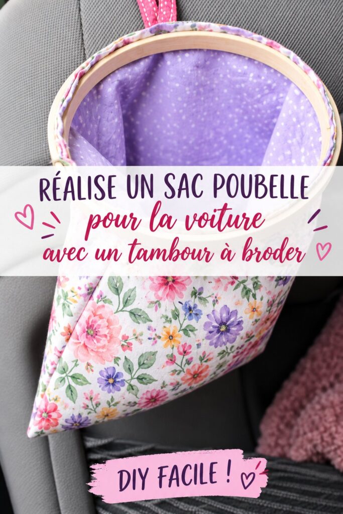 Un sac à déchets fait maison pour voiture en tissu coloré suspendu sur un siège