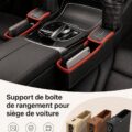 Un support de rangement installé dans une voiture avec diverses affaires organisées
