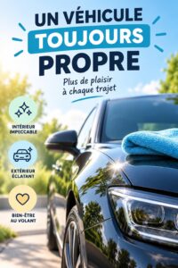 Femme nettoyant son véhicule avec des accessoires pratiques