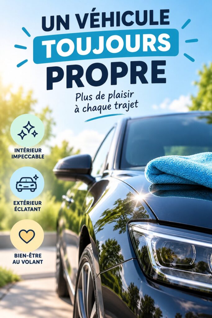 Femme nettoyant son véhicule avec des accessoires pratiques
